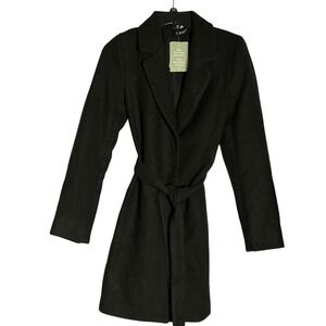 H&M Divided Black Belted Wool Blend Coat XS Recycled Polyester Outerwear